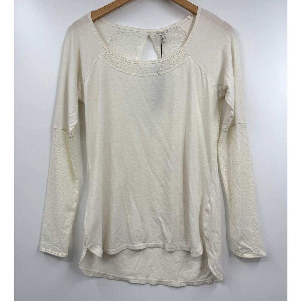 Calia Top‎ Womens Texture Long Sleeve Lace Off White Pullovr Top Size Medium